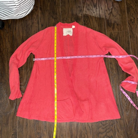 Anthropologie Angel of the North Coral Pink Boho Cotton Open Cardigan Size L - Picture 4 of 9